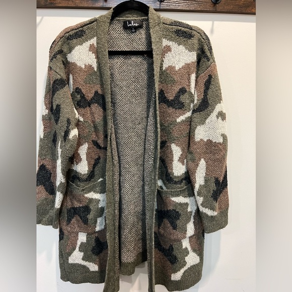 Lulus Green Camo Print Knit Cardigan - Picture 2 of 10